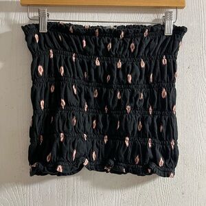 Anthropologie Smocked Tube Top Strapless Cotton Blend Stretchy Black Women Sz S